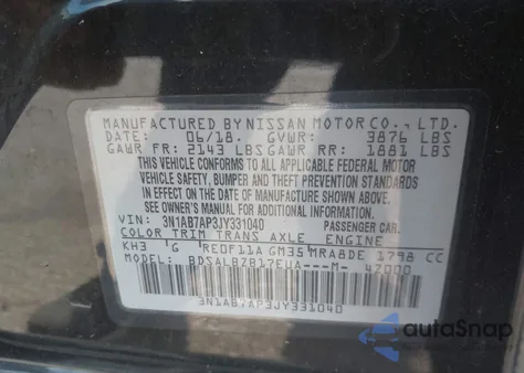 2018 Nissan Sentra S from USA, damaged, VIN 3N1AB7AP3JY331040